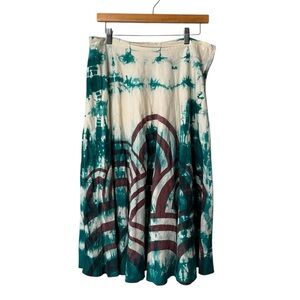 Green Habit Boho Full A Line Cotton Green Oatmeal Art to Wear Midi Skirt US 6